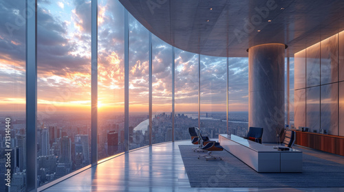 Bureau de directeur général en haut d'un building avec une vue sur la ville new York photo