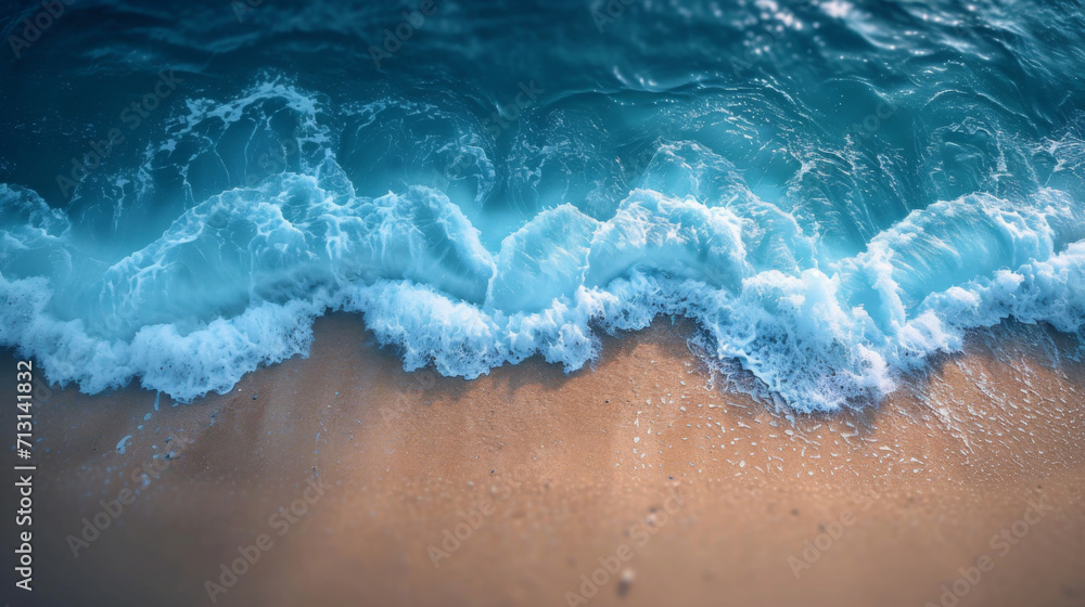 Plage avec vague vu par un drone de dessus, eau bleu