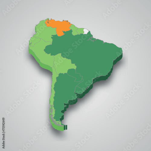 Mercosur location within South america 3d  map