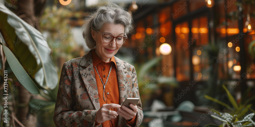 Ältere Frau mit Smartphone in der Hand | Stadtleben