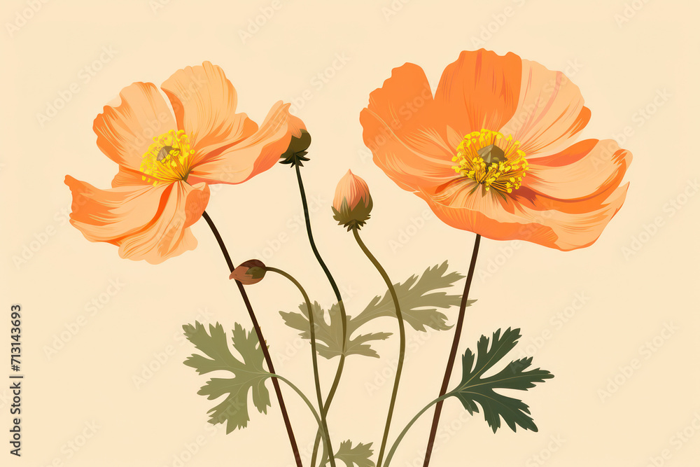 Fototapeta premium Floral Beauty in Bloom: A Red Poppy Blossom in a Green Field, an Illustration of Nature's Exquisite Design on a Pink Seasonal Background.
