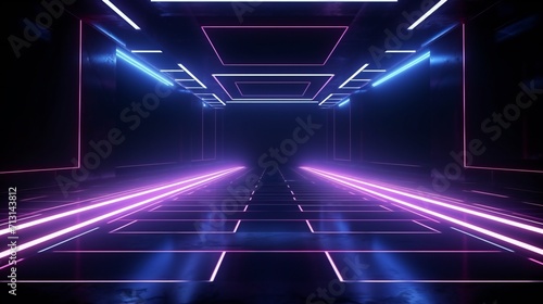 Abstract speed light trails effect path. Cybersport neon blank empty space.