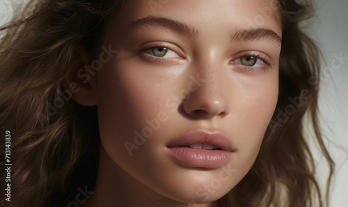 Close-up shot of pretty young model, skincare campaign concept.
