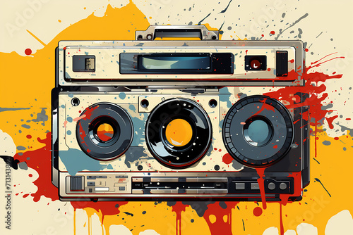 watercolor world music day background with instruments ,music recorder. Boom box illustration