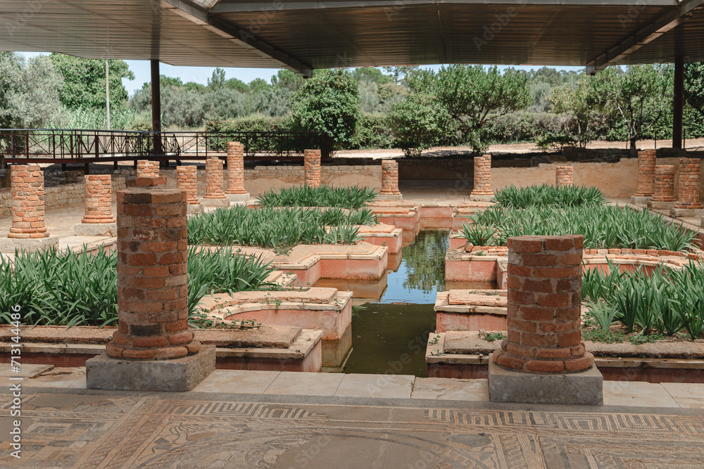 House of the fountains. Historical elements found at the site in archaeological work. Image of the Roman ruins in Conimbriga, Portugal. House of the fountains. Historical elements found at the site in archaeological work. Image of the Roman ruins in Conimbriga, Portugal.