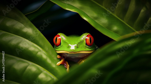 red-eyed toad on the leaves