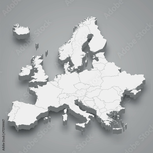 Europe 3d map with borders states