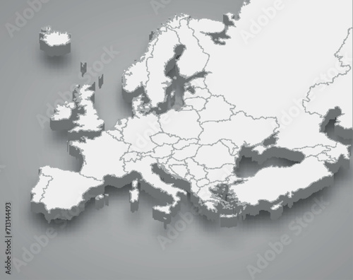 Europe 3d map with borders states