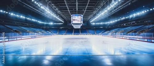 Empty hockey ice rink sport arena. Ice rink awaits.