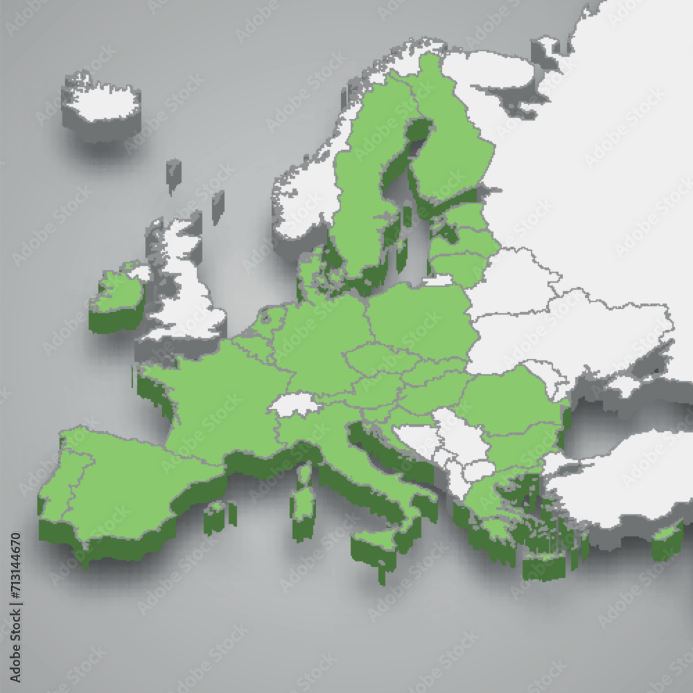 European Union location within Europe 3d map