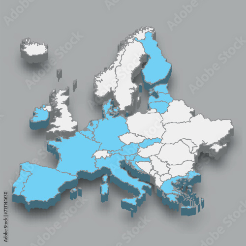 Eurozone location within Europe 3d map