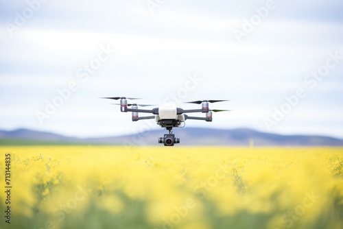 drone flying over a flowering canola field