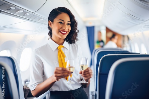 flight attendant serving drinks to passengers