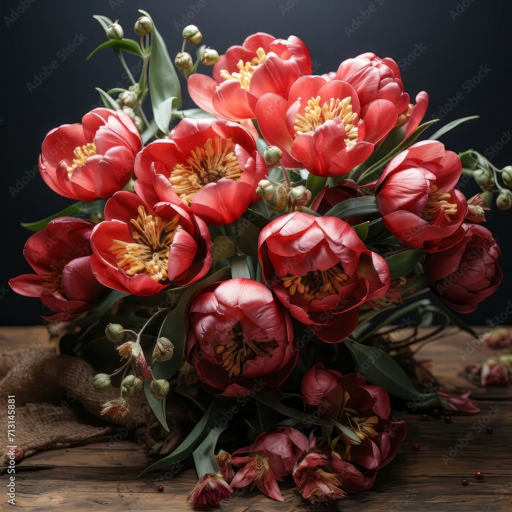 A tulip bouquet with March 8 inscription. Happy March 8th. Women's Day. Mother's Day. Happy Easter A tulip bouquet with March 8 inscription. Happy March 8th. Women's Day. Mother's Day. Happy Easter