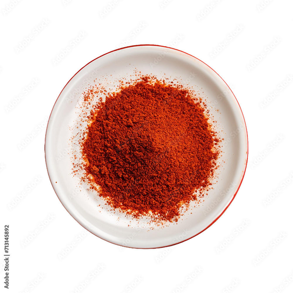 Red paprika powder on a plate isolated in a transparent background. Top View Paprika PNG Generative AI Red paprika powder on a plate isolated in a transparent background. Top View Paprika PNG Generative AI