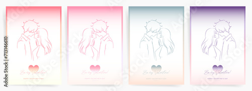 Valentine's Day Gradient Poster Template. Anime Couple Backgrounds with Soft Gradient - Modern Minimal A4 Poster and Flyer Templates for Love Celebrations