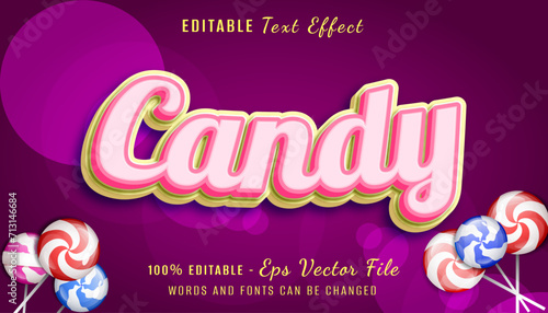 candy 3d text effect design with lolipop element