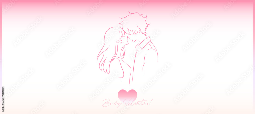 Modern Anime Banner with Gradient Background and Japanese Aesthetics for Valentine's Day Celebration. Modern Anime Banner with Gradient Background and Japanese Aesthetics for Valentine's Day Celebration.