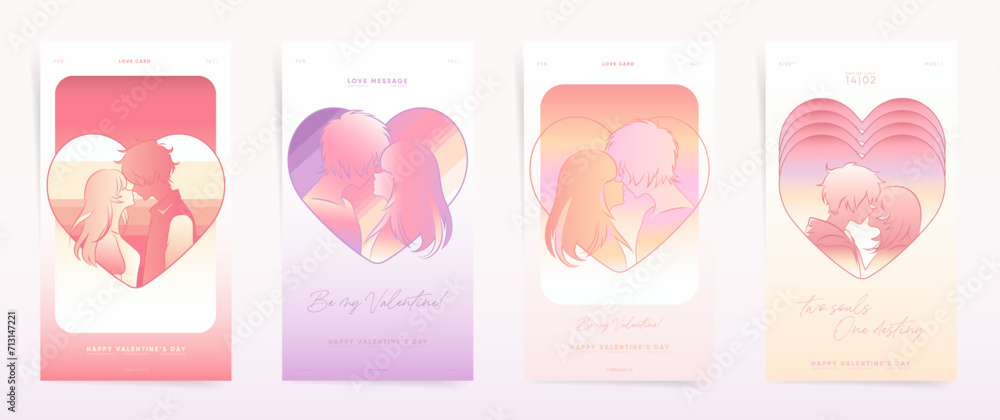 Anime Style Valentine's Day Card Templates - Romantic Asian Aesthetic with Gradient Backgrounds and Manga Characters for Social Media Posts and Greetings. Love Design East Y2k Templates. Anime Style Valentine's Day Card Templates - Romantic Asian Aesthetic with Gradient Backgrounds and Manga Characters for Social Media Posts and Greetings. Love Design East Y2k Templates.