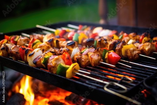Grilled chicken skewers with vegetables.