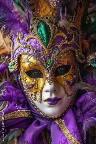 A close up view of a purple and gold mask. This image can be used for various purposes © Fotograf