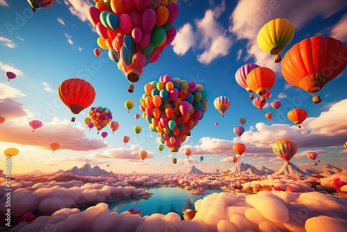 Vibrant colorful hot air balloons in the sky