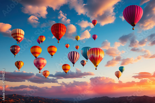 Vibrant colorful hot air balloons in the sky