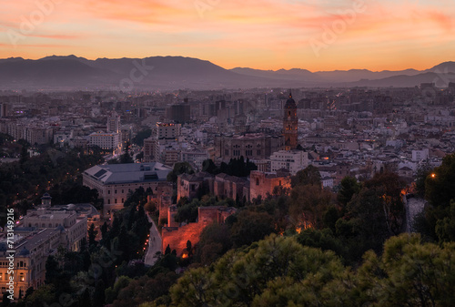 Sunset over the city of Malaga