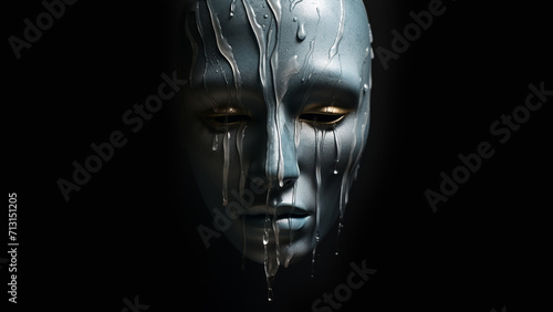 sad face,crying mask, realistic, dramatic light, old photo