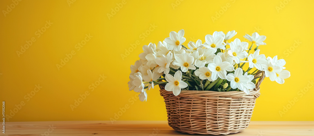 Spring Delight: Yellow Bouquet of Daffodils, a Burst of Nature's Floral Beauty in a Blooming Vase