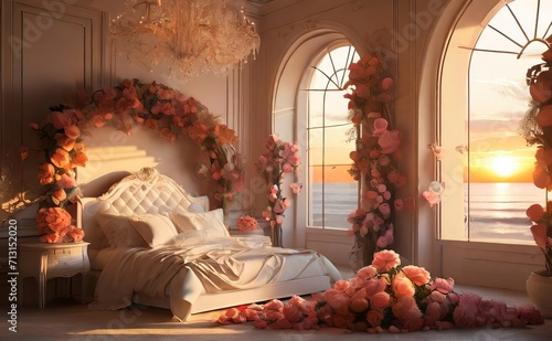 Sunset Dreams in a Room Adorned with Flo