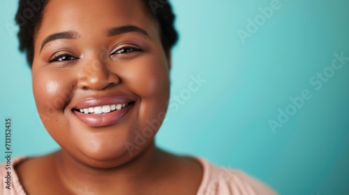 Plus-size beauty captured in a studio portrait filled with happiness.