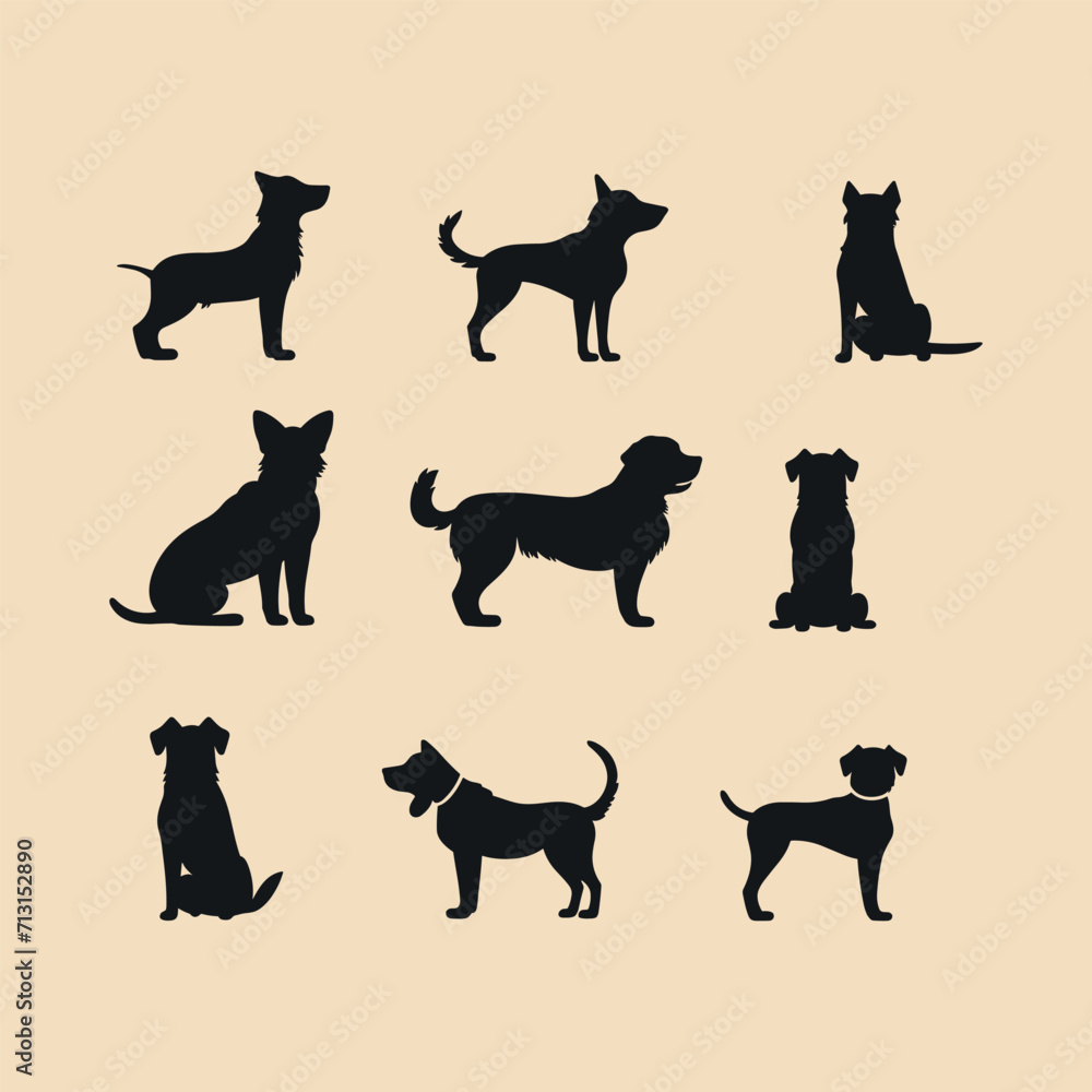 Charlie dog set silhouette Clipart on a hex color background