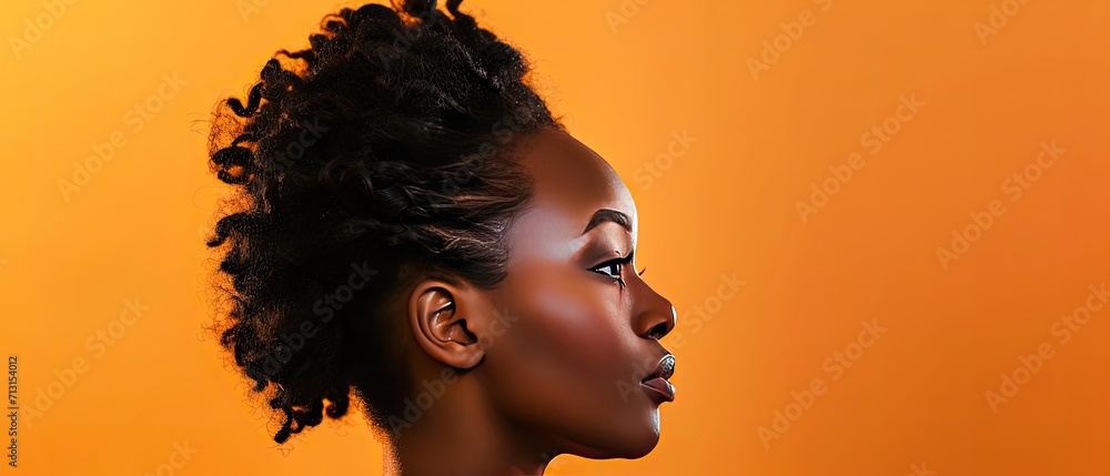 A woman wearing a protective style hairdo, embracing natural hair beauty and care
