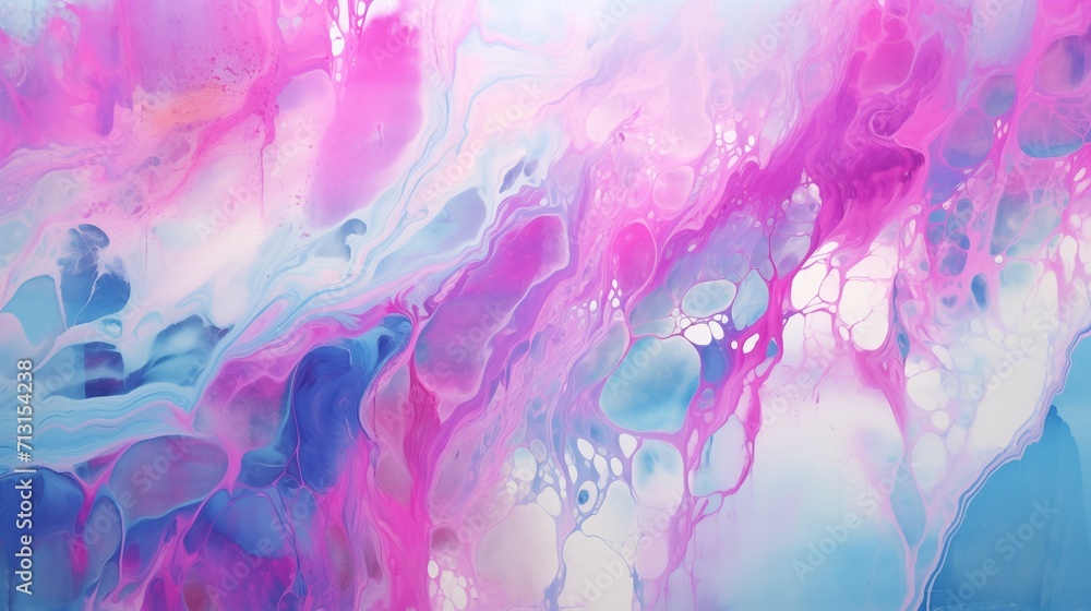 Abstract Purple, Pink, and Blue Swirling Liquid Ink Watercolor Painting Texture Background in Detailed Style with Light Turquoise and Light Pink Hues