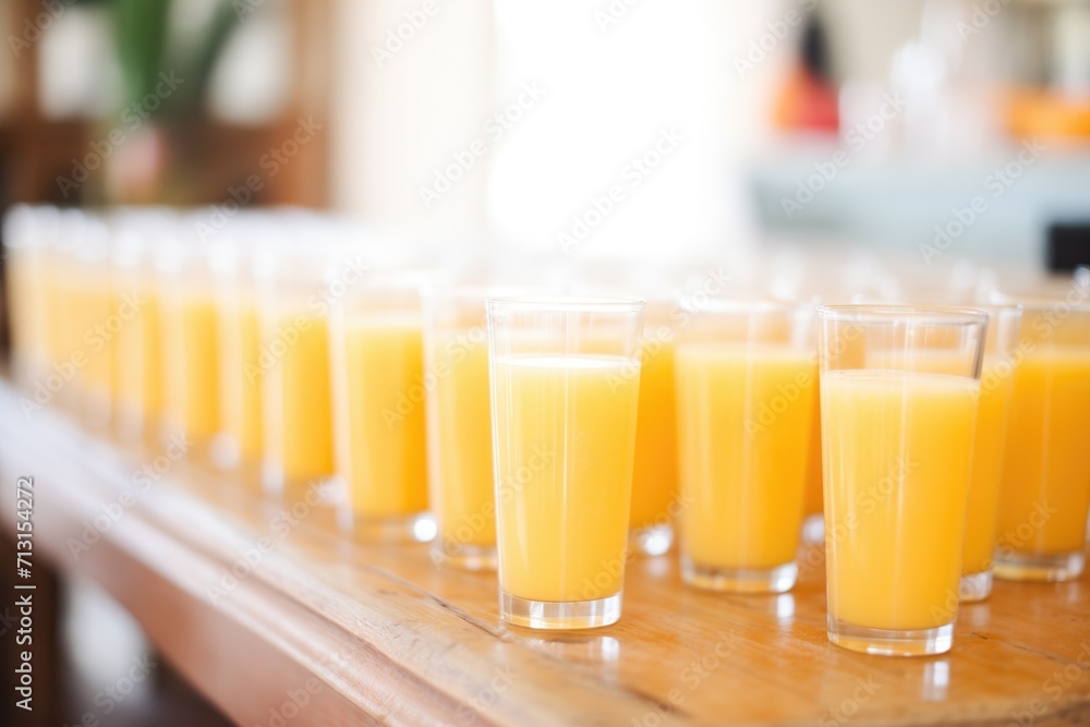 rows of orange juice glasses for brunch event rows of orange juice glasses for brunch event