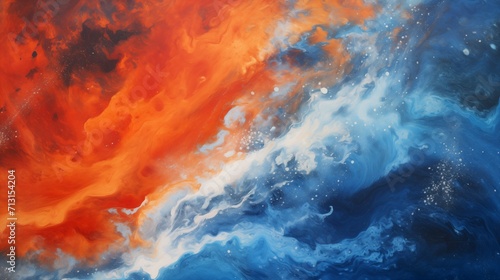Abstract Orange and Blue Watercolor Painting Texture Background with Vivid Brush Strokes and Dynamic Splashes © Psykromia