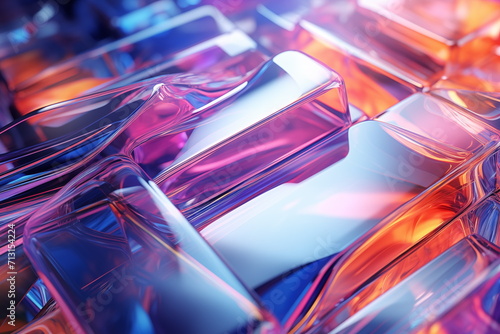 Abstract fluid 3d holographic iridescent neon glass glow rectangular. Gradient design for banners, backgrounds, wallpapers and covers. Generated AI