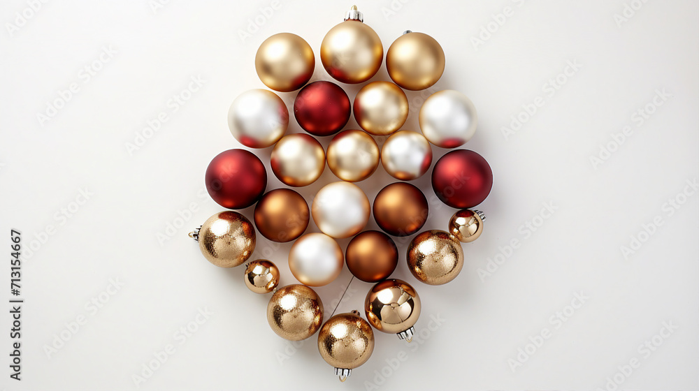 Captivating Christmas Composition: Creative New Year Tree with Shiny Balls on White Background, Perfect for Holiday Promotions and Festive Designs. Captivating Christmas Composition: Creative New Year Tree with Shiny Balls on White Background, Perfect for Holiday Promotions and Festive Designs.