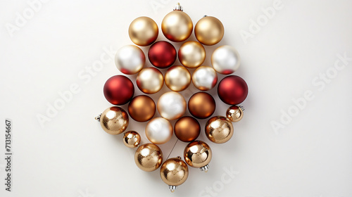 Captivating Christmas Composition: Creative New Year Tree with Shiny Balls on White Background, Perfect for Holiday Promotions and Festive Designs.