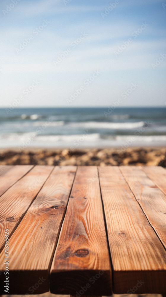 Wooden table ocean bokeh background, empty wood desk surface product display mockup with blurry sea water sunny beach abstract summer travel backdrop advertising presentation. Mock up, copy space. Wooden table ocean bokeh background, empty wood desk surface product display mockup with blurry sea water sunny beach abstract summer travel backdrop advertising presentation. Mock up, copy space.