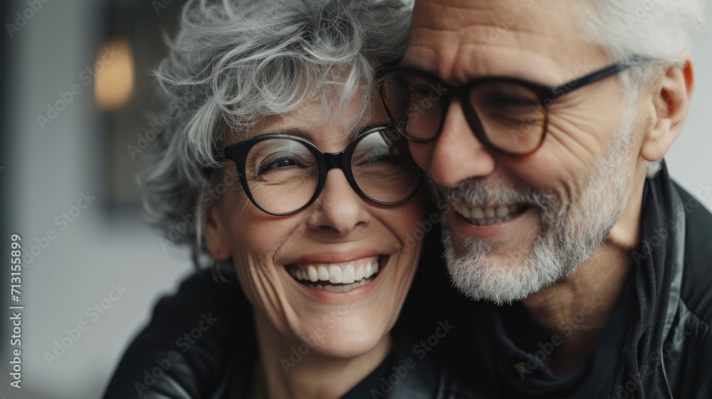 Elegance and happiness define a studio photo of a smiling senior couple. Elegance and happiness define a studio photo of a smiling senior couple.