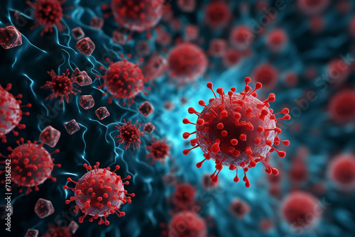 HIV virus particles, artwork - 3d