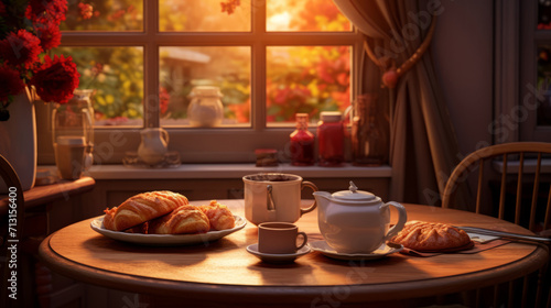 Breakfast with coffee and croissants in the morning light © Victoria Sharratt