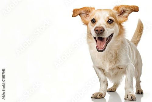 Pure youth crazy. young dog is posing. Cute playful doggy or pet is playing and looking happy. Concept motion, action, movement photo