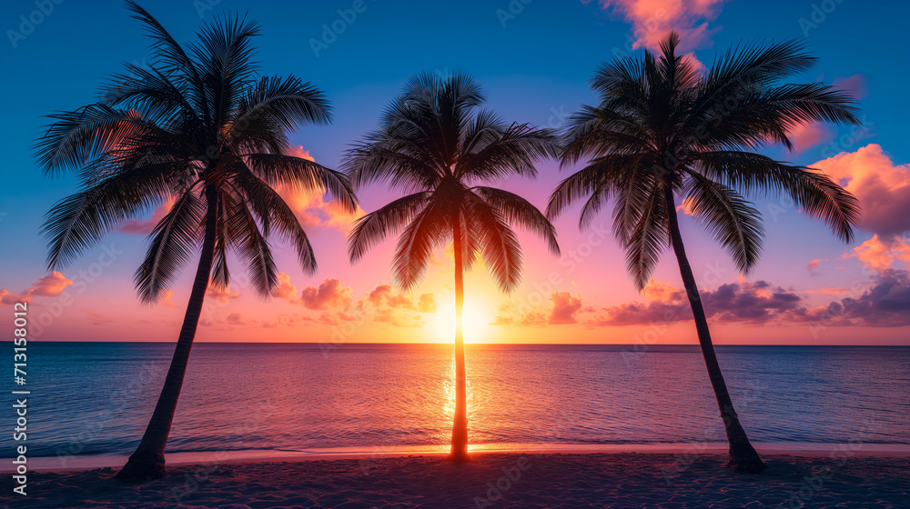 Vibrant Skies and Silhouetted Palms at Dusk