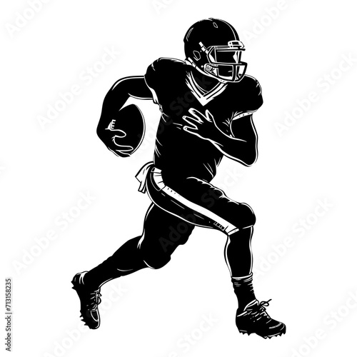 Silhouette american football player full body black color only