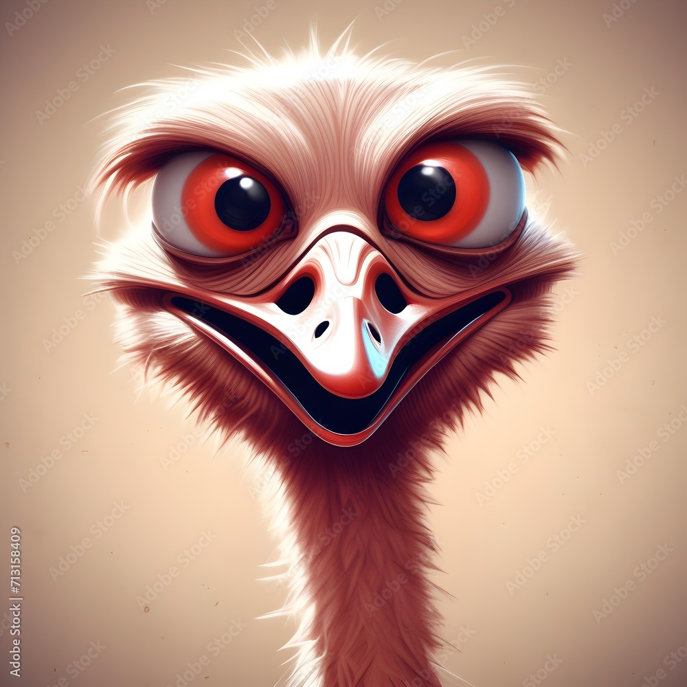 Funny caricature bird in brown background 