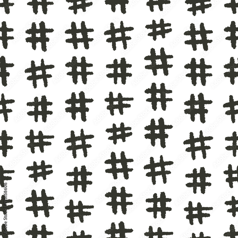 Hash Sign Monochrome Vector Seamless Pattern