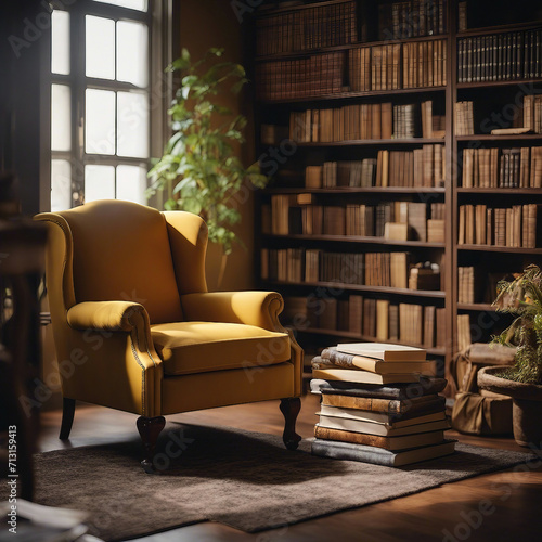 Arm chair in a room with book shelves © Murad Mohd Zain